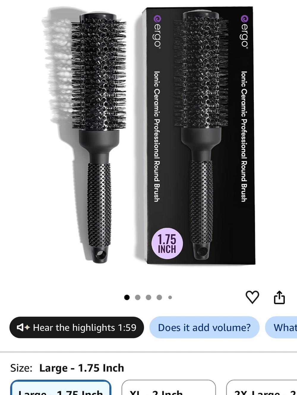 Ergobaby Black Ionic Ceramic Round Hair Brush - 1.75 Inch